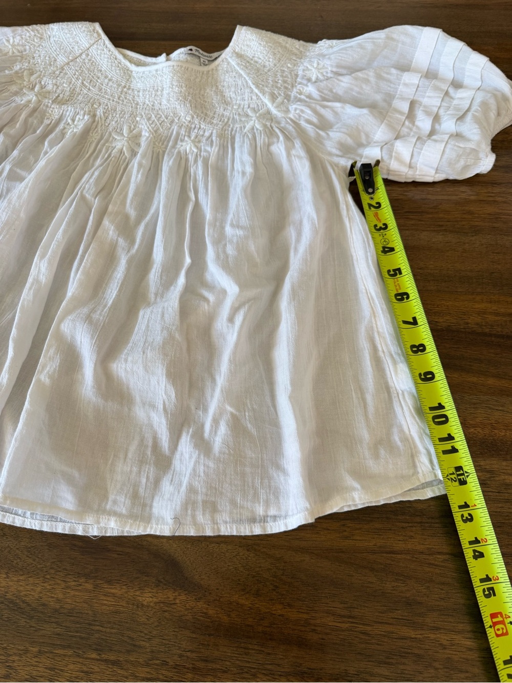 Madewell Ivory embroidered Smocked Blouse with puff sleeves 100% cotton - Picture 8 of 11